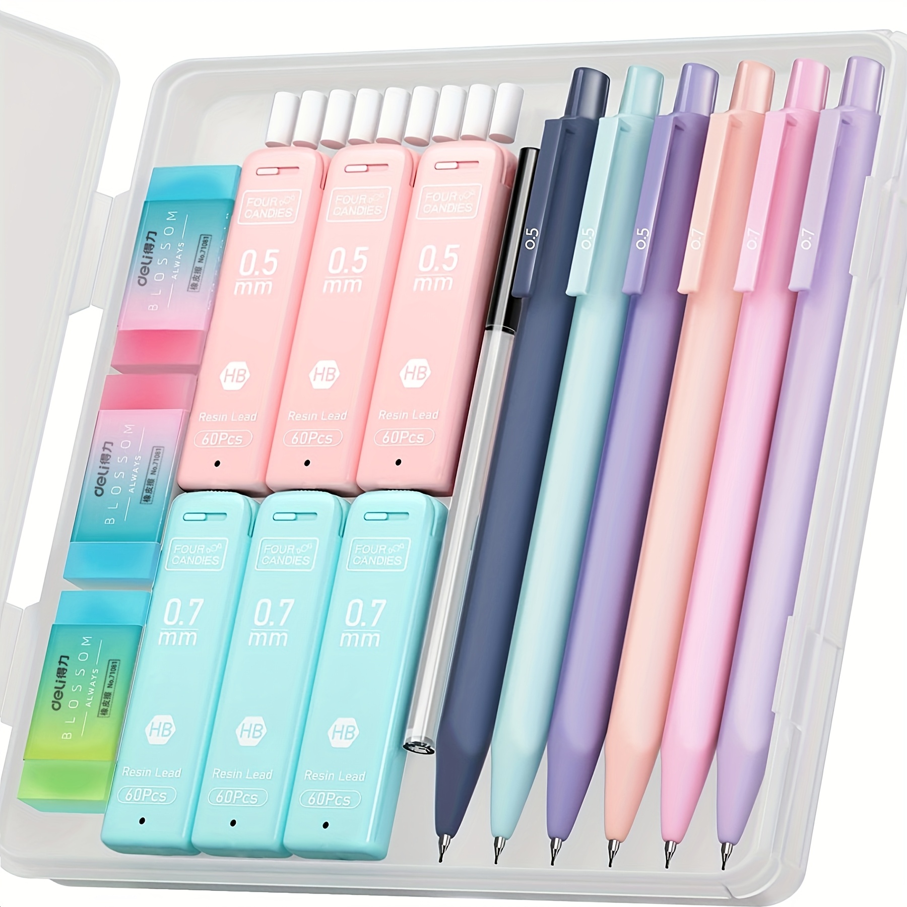 

4 Candies Cute Mechanical Pencil Set, 6pcs Pastel Mechanical Pencils 0.5 Mm & 0.7mm & 0.9mm With 360pcs Leads, 3pcs Erasers And 9pcs Eraser Refills, Aesthetic Pencils For Girls Writing, Art Drawing