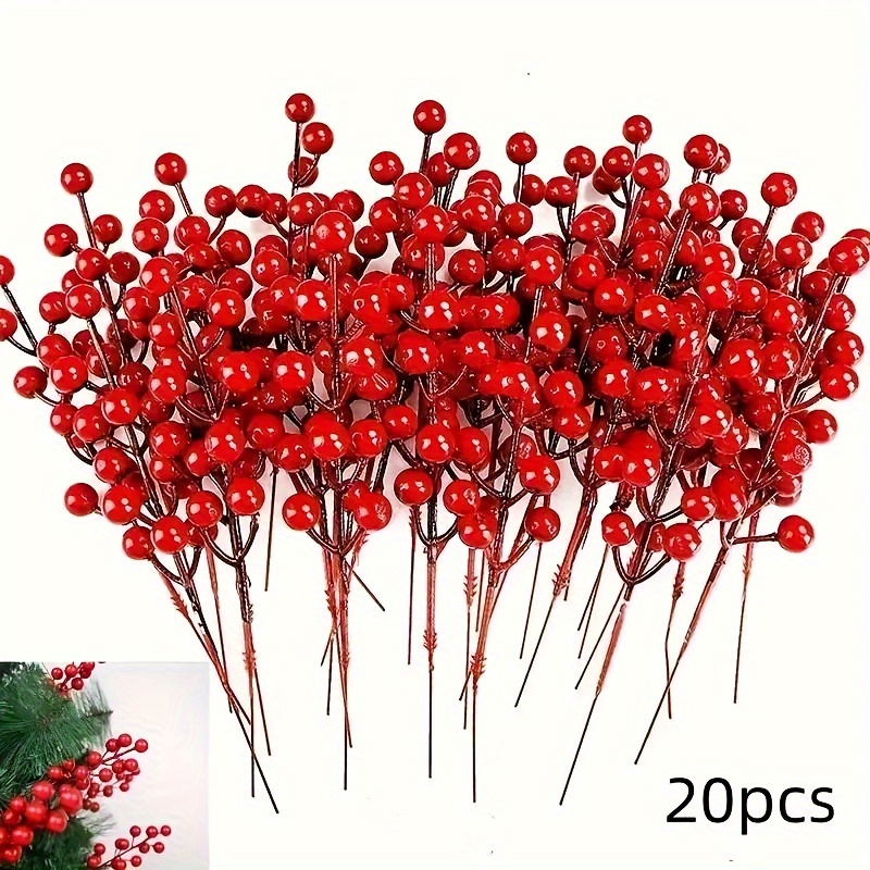 

20 Pcs Festive Red Berry Branches - Perfect For Christmas Decorating - Diy Home Decoration - Plastic Material