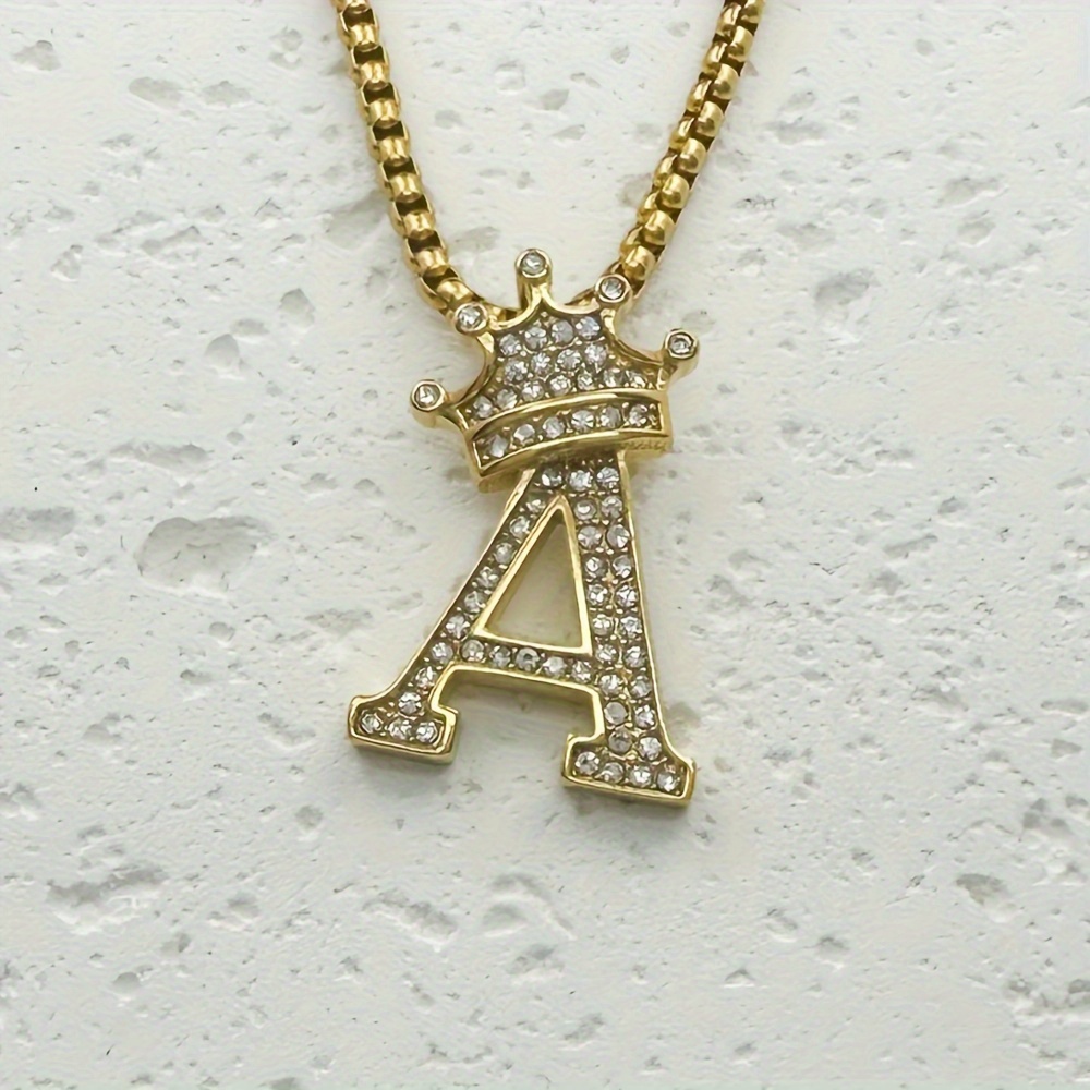 Greppn 1-teiliges Set mit plattiertem 316L Edelstahl-Anfangsbuchstaben-Anhänger und Strasssteinen – lässiger Hip-Hop-Schmuck für Damen und Herren_voghion.com