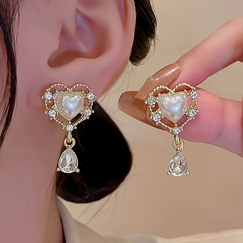 

1 Pair Vintage Earrings With Synthetic Pearls And Rhinestones, Zinc Alloy Drop Dangle Earrings For Daily And Banquet , Fashionable Luxury Accessory