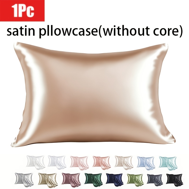 Image of 1pc Luxurious Pillowcase - Breathable, Skin-friendly Cooling Feel, Solid Color With Envelope Closure - Machine Washable Satin Pillowcase Dorm Room Essentials For And Hair