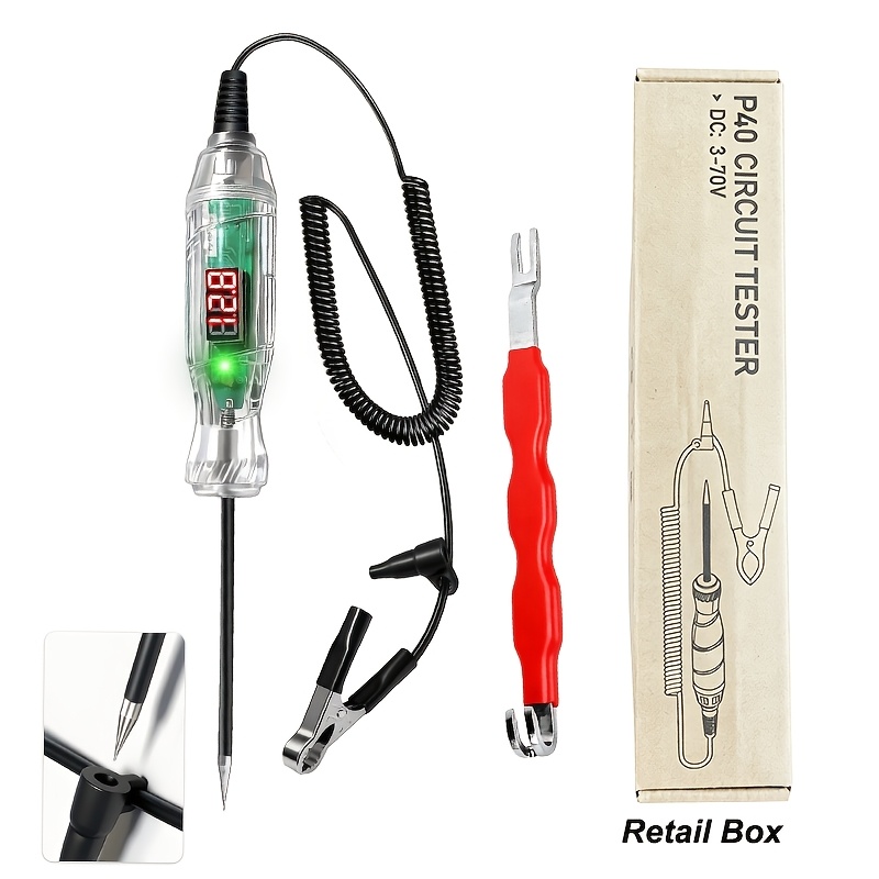 TEMU Automotive Test Light With Wiring Harness Plug Disassembly Tool 3-48v Led Digital Voltage Display, Auto Circuit Tester With Voltmeter And