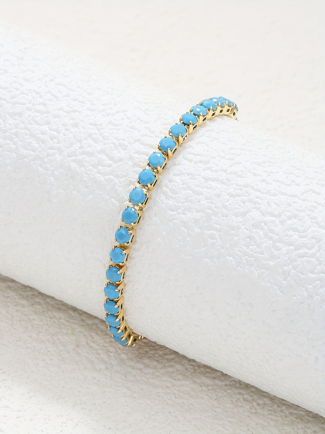 elegant turquoise bracelet single row 18k gold plated adjustable drawstring style   fashion jewelry for women details 3