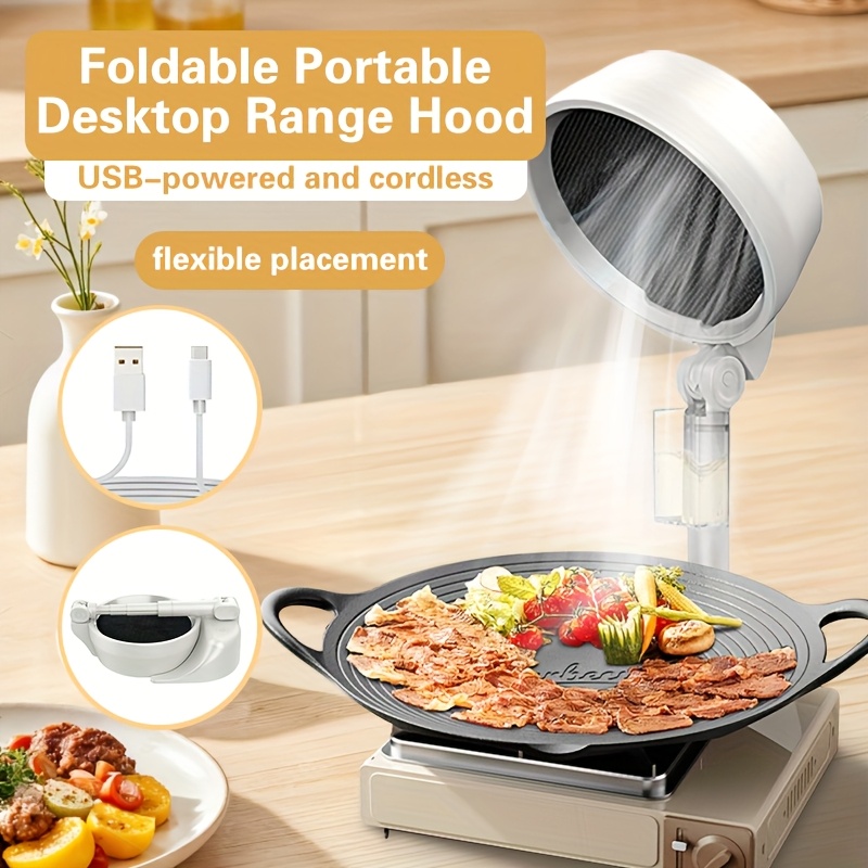 foldable portable range hood desktop exhaust fan   adjustable usb powered smoke purifier for indoor cooking bbq hot pot countertop grill compact white abs pc design bbq accessory versatile kitchen tool durable kitchen gadget