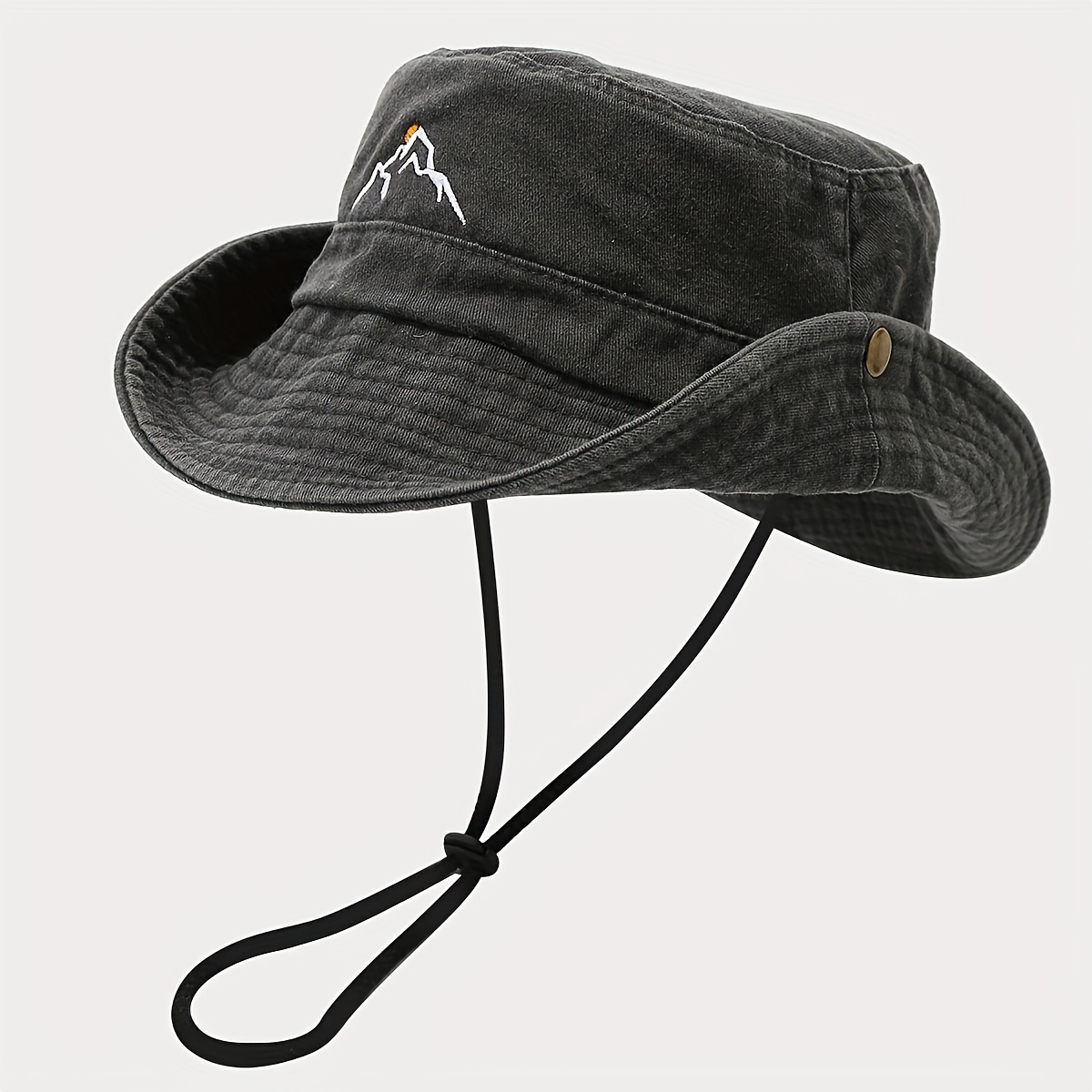TEMU Chapeau de soleil d'extérieur pour pêche et randonnée, style forêt, homme et femme, broderie montagne au , large bord, chapeau de pêcheur,