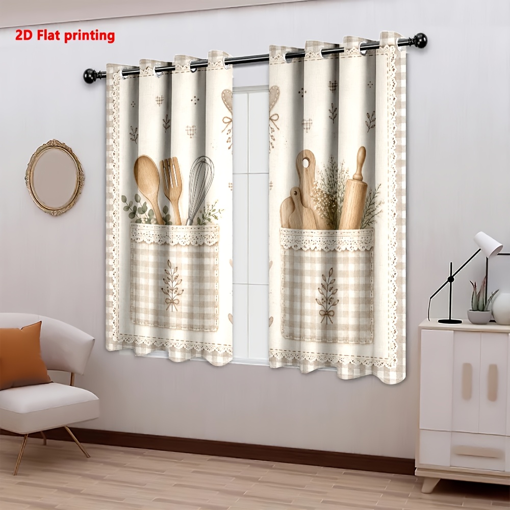 Image of 2d Flat - 2d Flat 2pcs Curtains For Kitchen Decor With Farmhouse Light Luxury Minimalist European Style, Suitable For Living Rooms, Bedrooms, Study Rooms, And Home Decoration