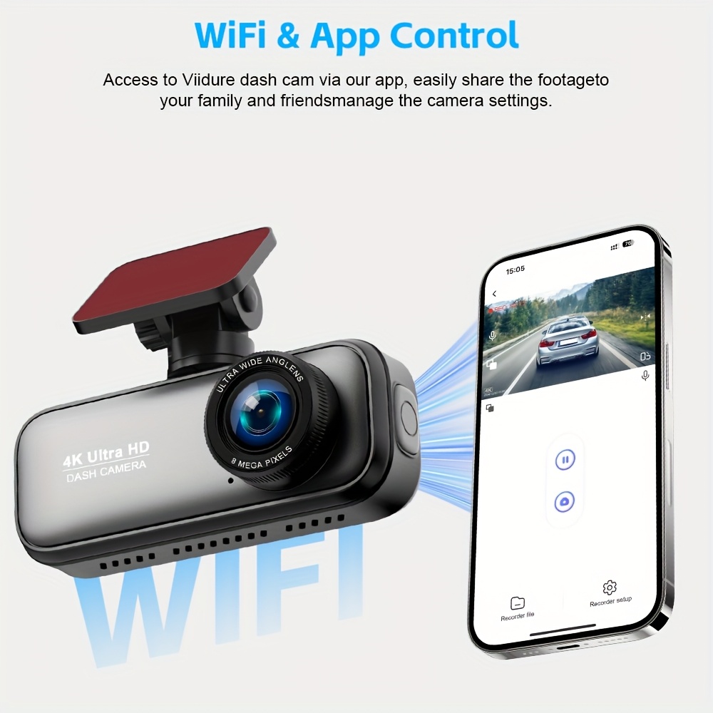 Dash Cam 4K Front, Ultra HD Dash Camera for Cars, 5.0cmIPS Screen Mini Car Camera with APP Control, Built-in Wi-Fi & G-Sensor, 170° Wide Angle, 24H Parking Monitor, Night Vision, WDR, Loop Recording, Support 256GB Card Max (TF Card Not Included)
