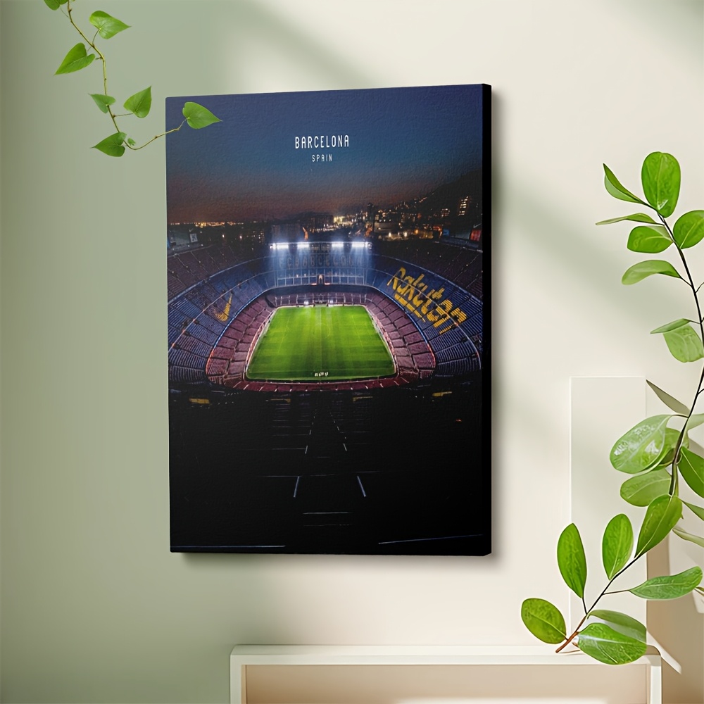 2D ravna, 2D/ravna brezokvirna umetnina, 1 kos 2D platnena slika "Nočni pogled na stadion v Barceloni" — Primerna za dnevno , spalnico, pisarno,