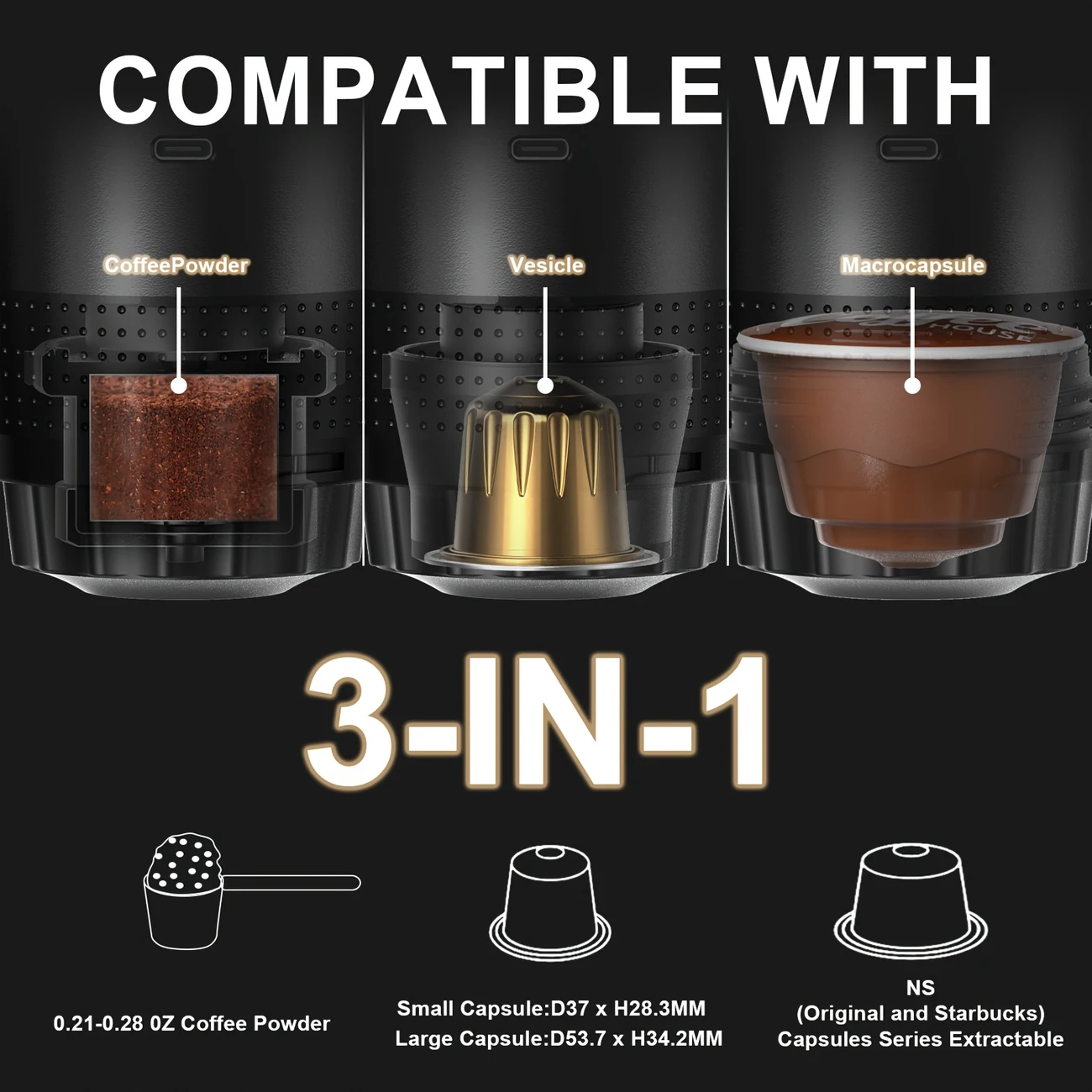 portable machine travel coffee maker for camping car coffee maker self heating with type c hot and cold brew compatible with ground coffee capsule coffee for rv hiking office details 5