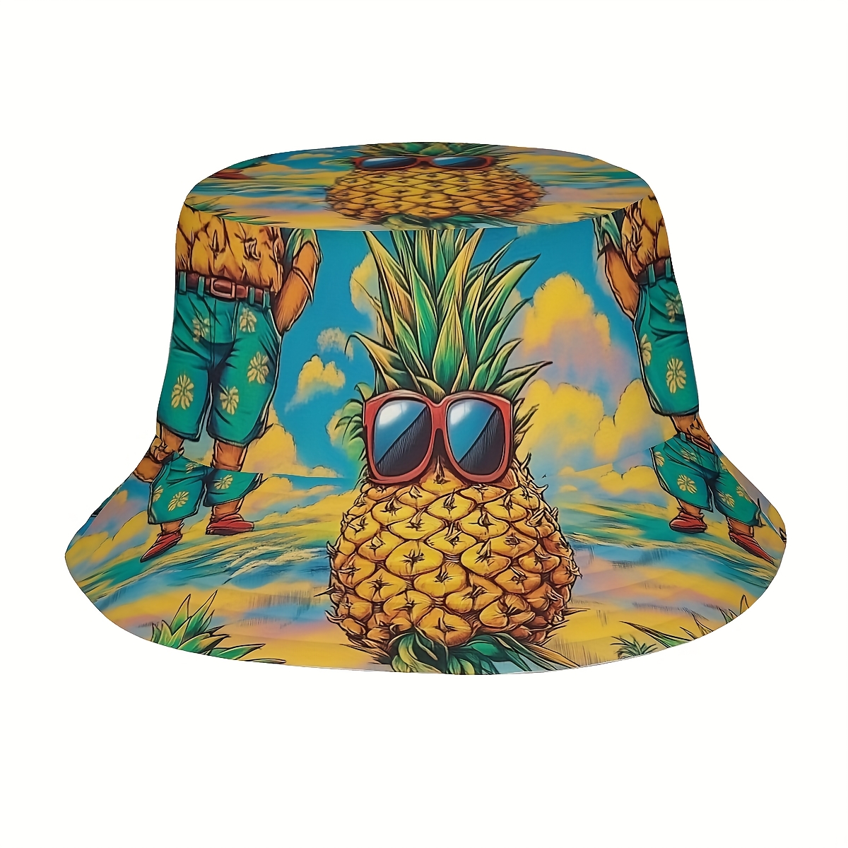 TEMU A Stylish Fisherman Hat Featuring A Vibrant Pineapple Design, Perfect For Men And Women. Ideal For Outdoor Vacations, Birthday Presents, And