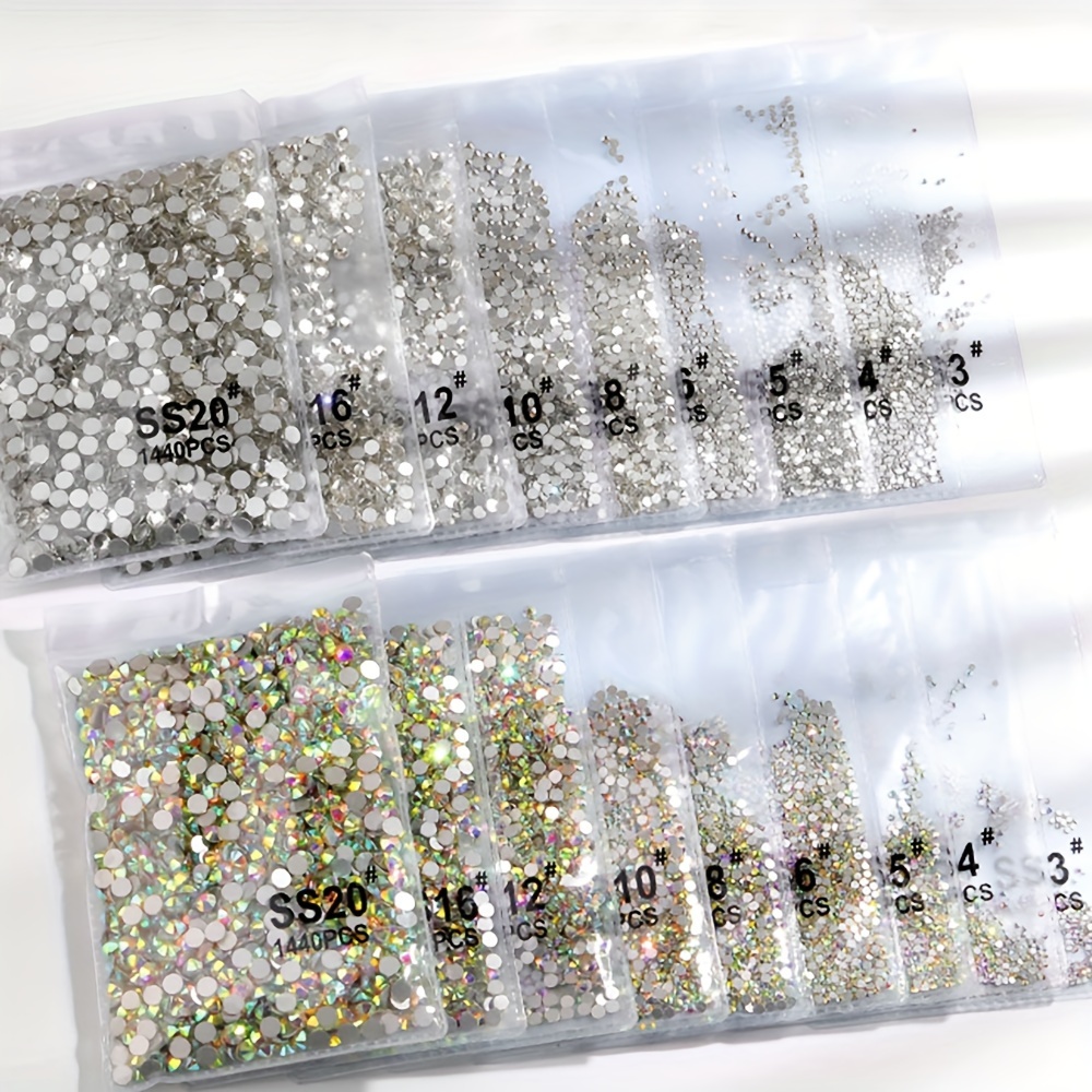 

1440pcs Sparkling Ab Flatback Nail Art Rhinestones - Clear & , 3d Glass Gems For Manicure And Garment Embellishments