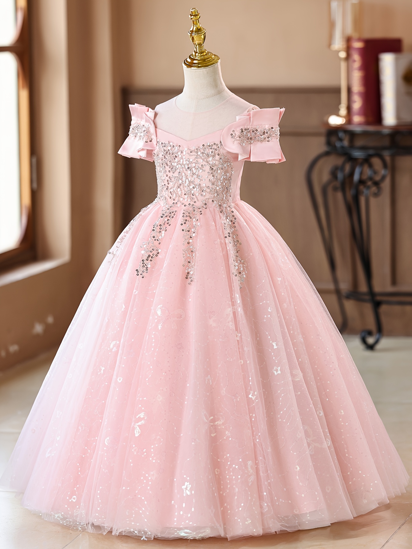 big girls halter sequin lace floral long romper dress birthday