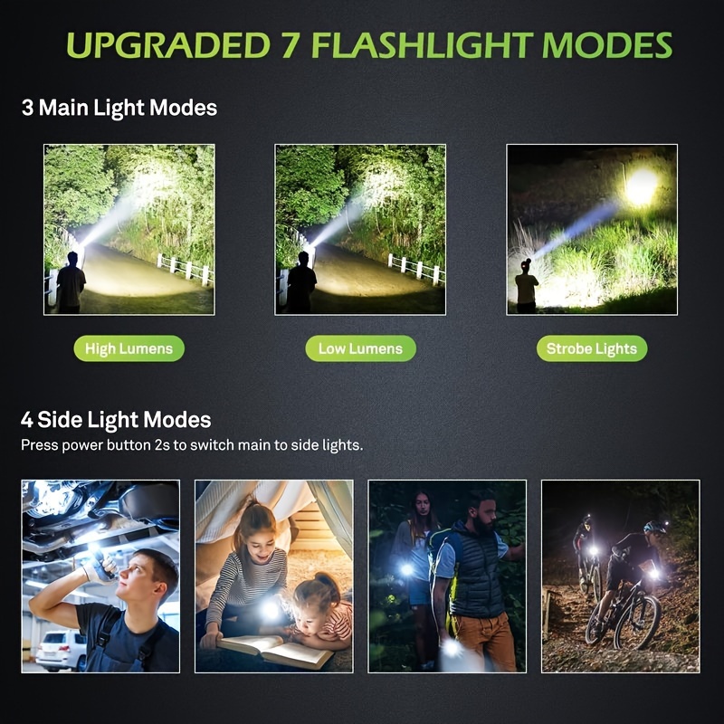 flashlights high lumens rechargeable led flashlight battery powered with 7 light modes cob side light usb c waterproof zoomable powerful handheld flash lights details 2