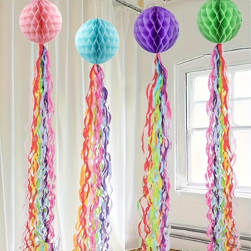 

5pcs Rainbow Swirls Tassel Hanging Garland, Party Decorations For Classroom, Ceiling, Balloon Honeycomb Lanterns Decor, Birthday Party Decor