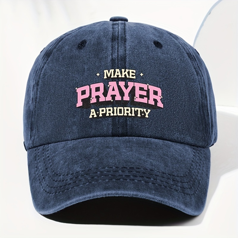 Praying Hands With Cross Embroidered Dad Hat - Adjustable Distressed Cotton Baseball Cap, Black