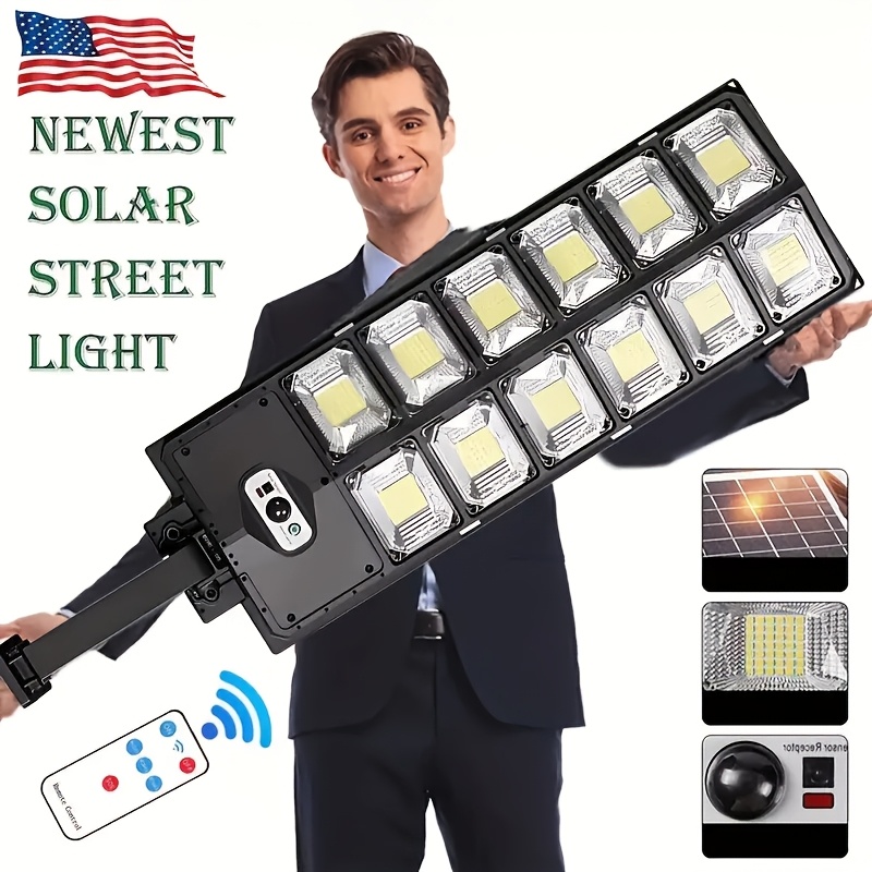 

1pc Solar Street Light, 504 Led Solar Street Light With Foldable Bracket, Solar With Remote Control,, Motion Sensor, For Commercial Area Lighting