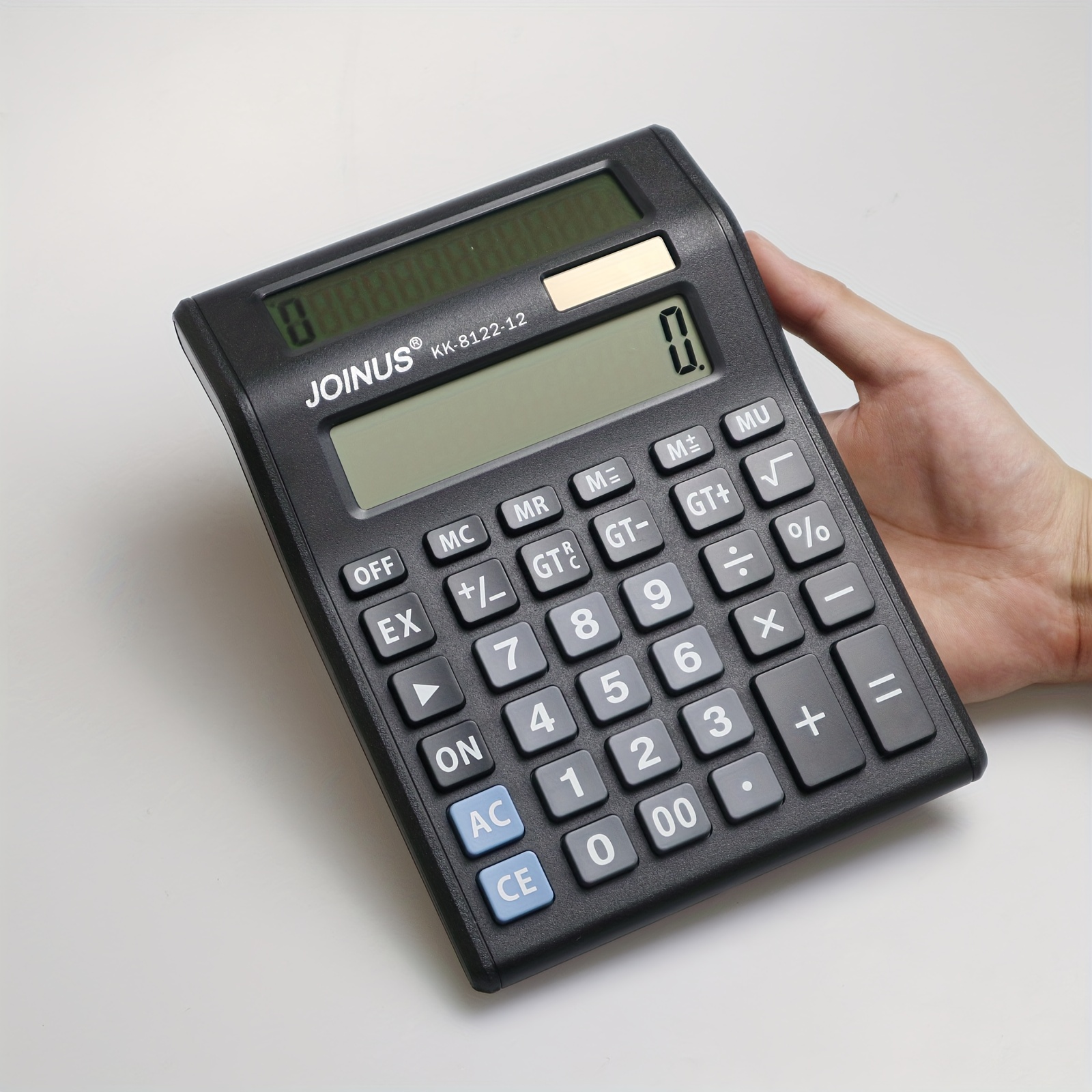 Calculator + Set de Pixuri Gel (2 bucăți), Calculator Financiar Profesional 12/14 Cifre - Afișaj LCD Mare pentru Citire Ușoară, Alimentat Solar Pentru Birou, Școală și Acasă (Fără Baterie)