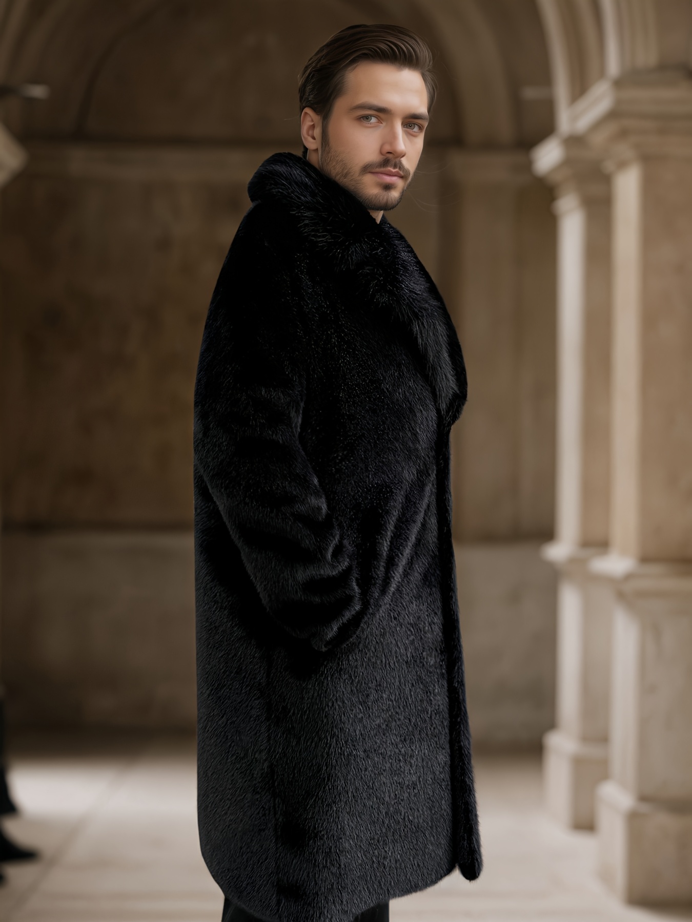 mens outerwear winter warm plush coat black business suit - Temu