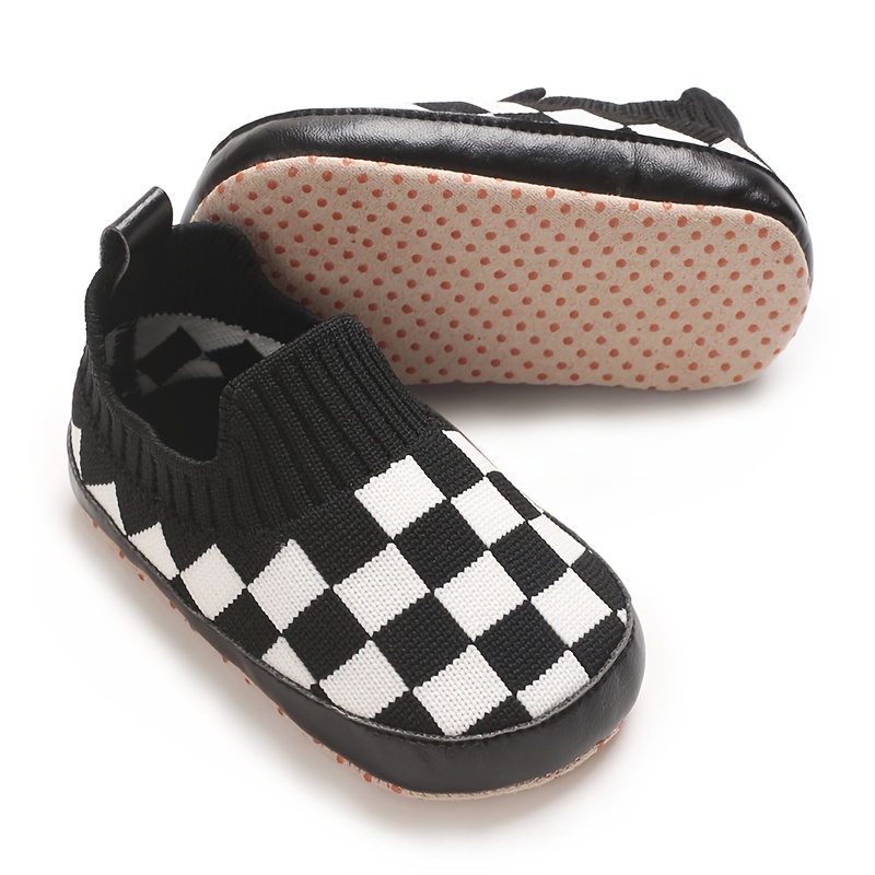 1 Pair Unisex Infant Casual Slip-On Shoes, Plaid & Solid Color, Comfortable Lightweight Non-Slip Walking Footwear for Indoor & Outdoor, Fabric Upper, Cloth Insole, Spring/Fall Collection