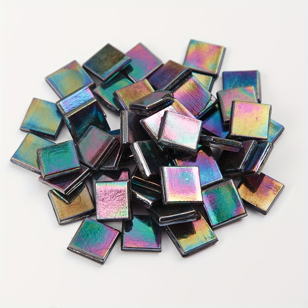 TEMU 100pcs Of Size: 0.59*0. 15-15mm Black Iridescent Mosaic Hot Melt Glass Colored Mosaic Craft Materials For Like Cups, Candle Holders, Decorative