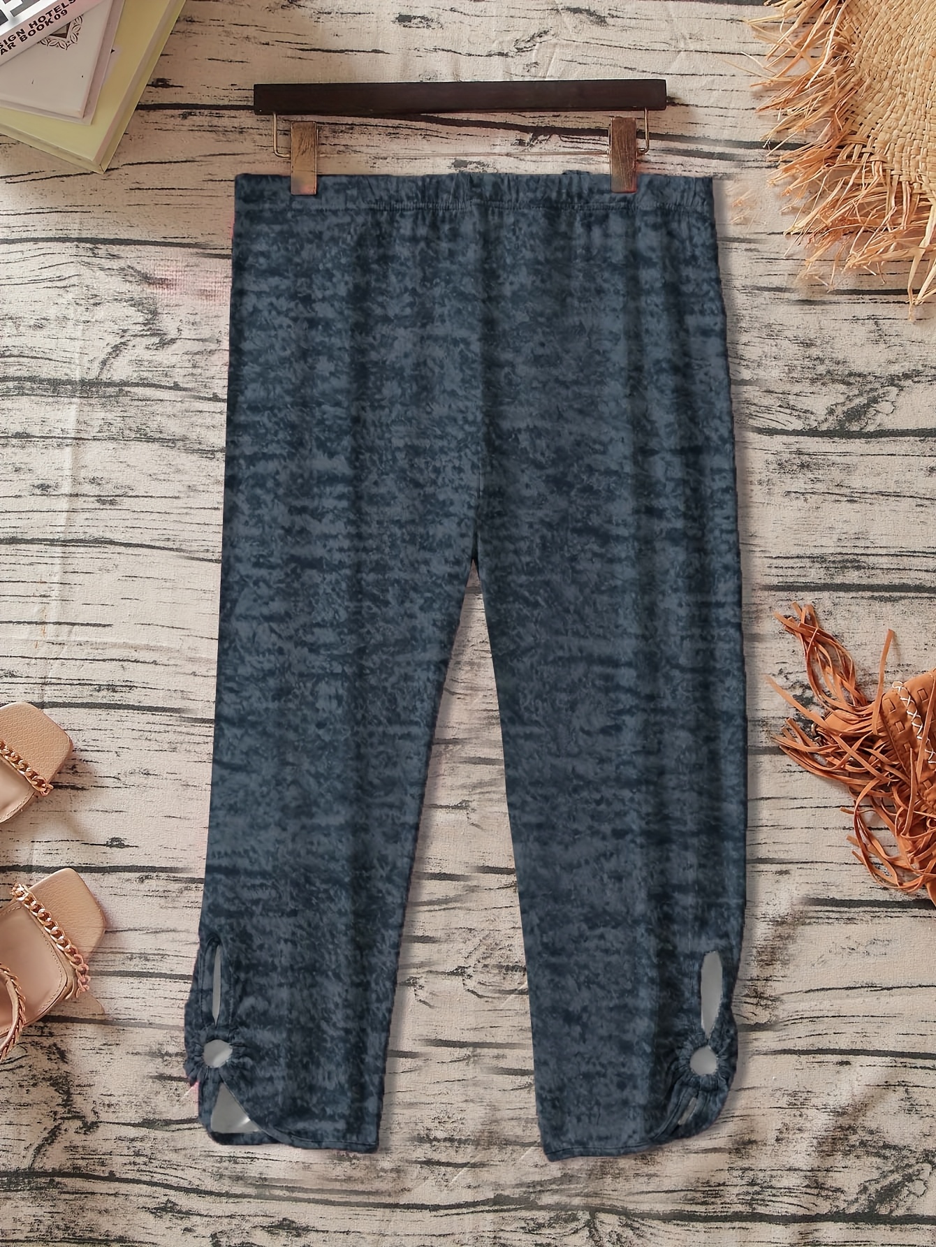 Women's Plus Size Stretchy Casual Pants - Solid Color Black, Elastic Waistband, Comfort Fit, Polyester, Machine Washable - Ideal for Spring/Summer/Fall