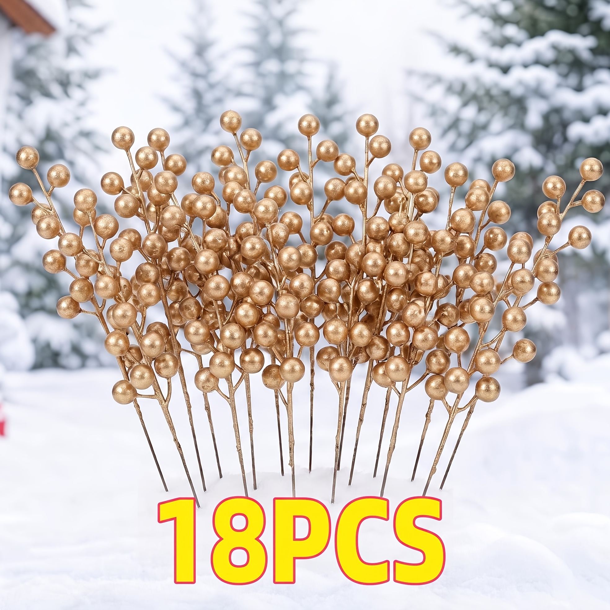 TEMU 18pcs Golden Artificial Christmas Ornaments, Suitable For Christmas Decorations, Christmas Tree Decor, Diy Wreaths, Table Centerpieces, Vase