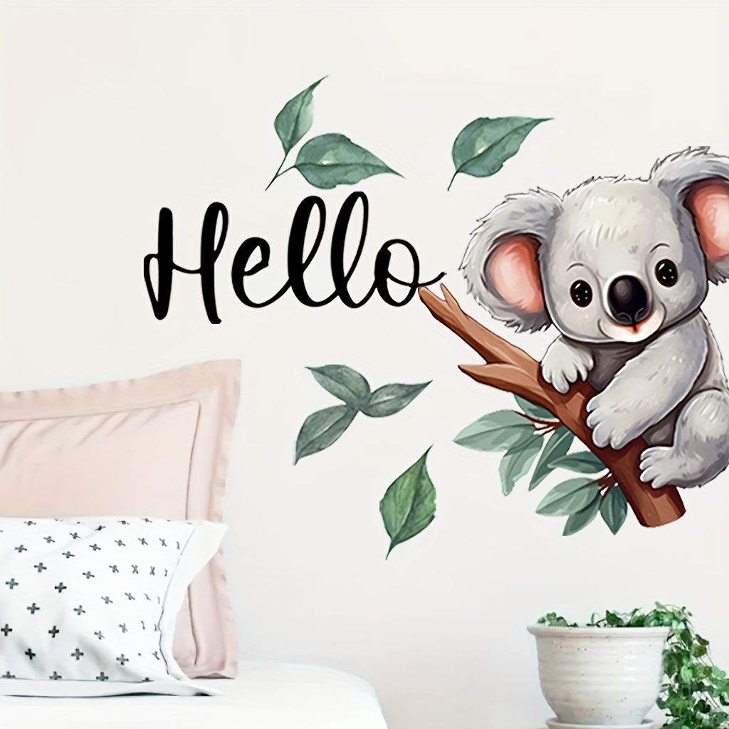 1pc adhesivo de pared de dibujos animados de koala lindo, pegatina de impresión animal de pvc removible con escritura  , forma irregular autoadhesiva para superficies de plástico, decoración   para el hogar, 11.8x15.7 pulgadas, koala   y     de  , diseño   en la   y juego,   para habitaciones de niños o guarderías,   de habitación   | decoración   | decoración autoadhesiva 0