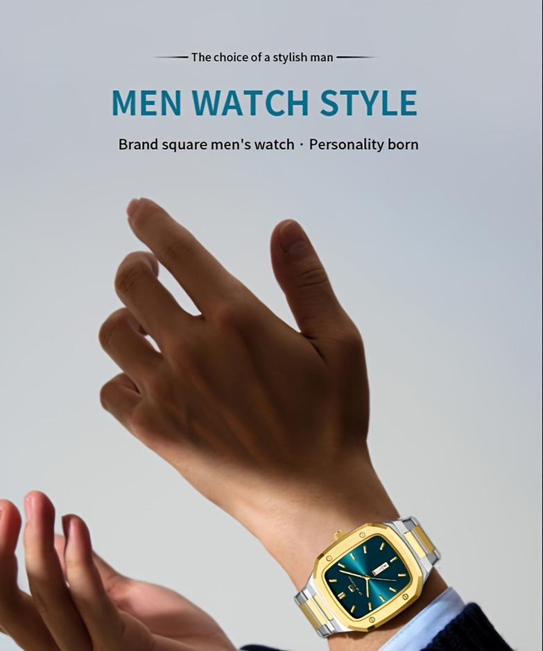 1pc luxury mens quartz watch   dial stainless steel strap blue silvery   clock casual business original movement dual calendar timing week for man industrial style   watches details 0