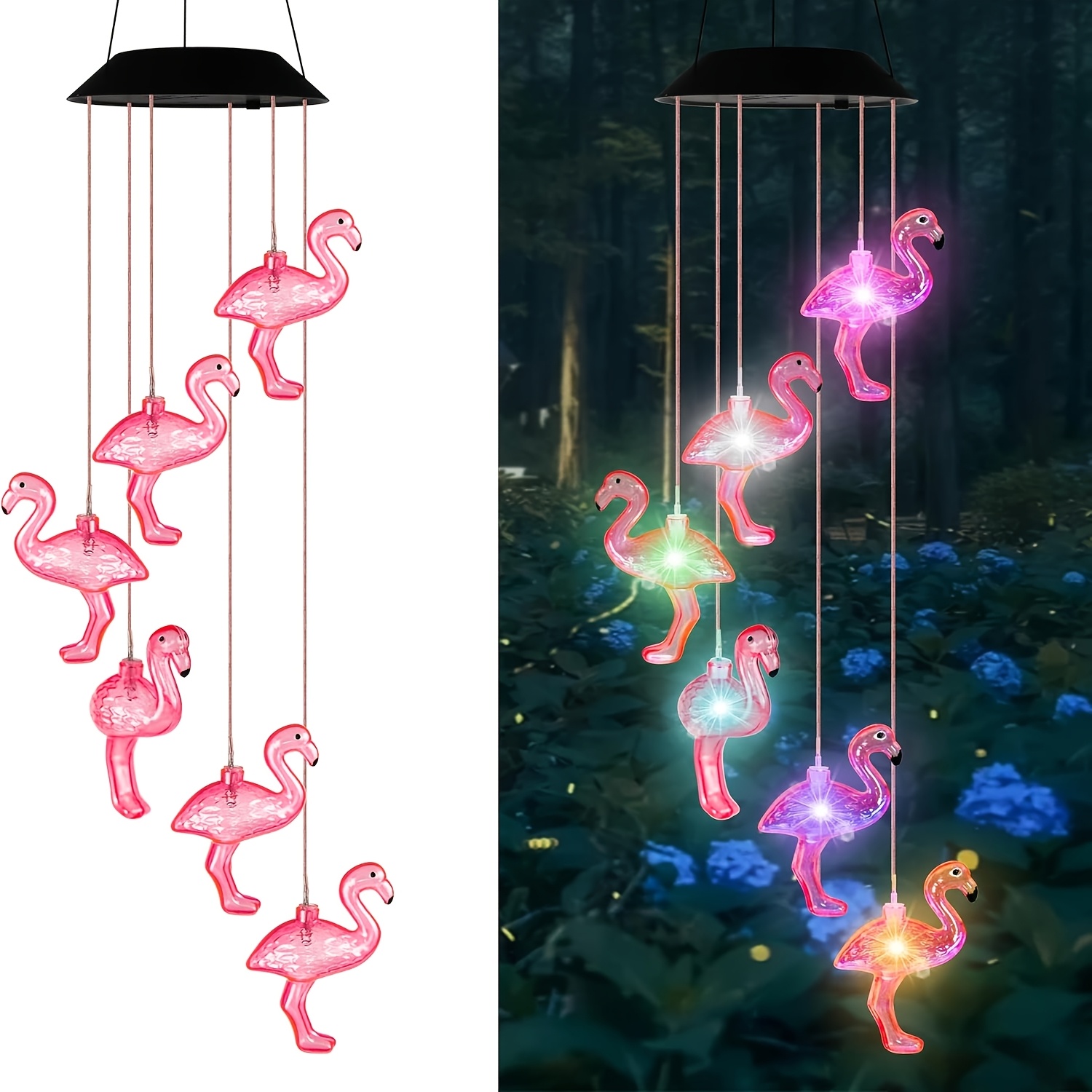 TEMU Carillon à avec Pendentif Rose, Éclairage Extérieur LED à Couleurs Changeantes, Lampe de Jardin Solaire, Lumière Paysagère Décorative, Luminaire