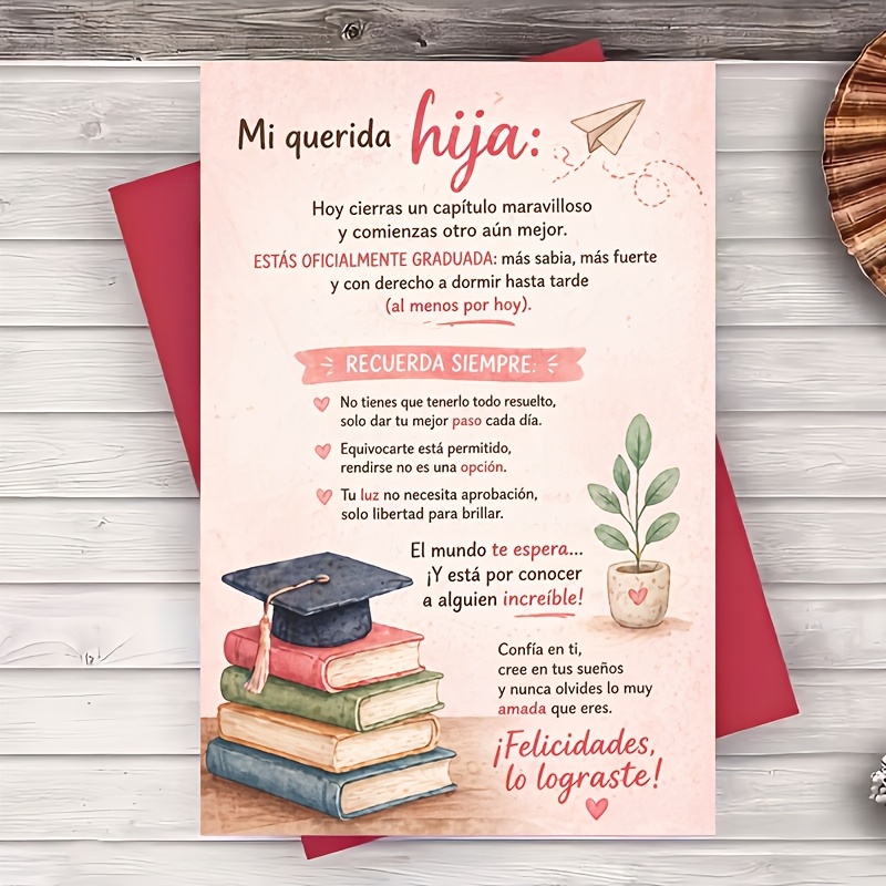 TEMU Un sobre y una tarjeta de felicitación en español para graduación, , para hija, hermana o , de graduación