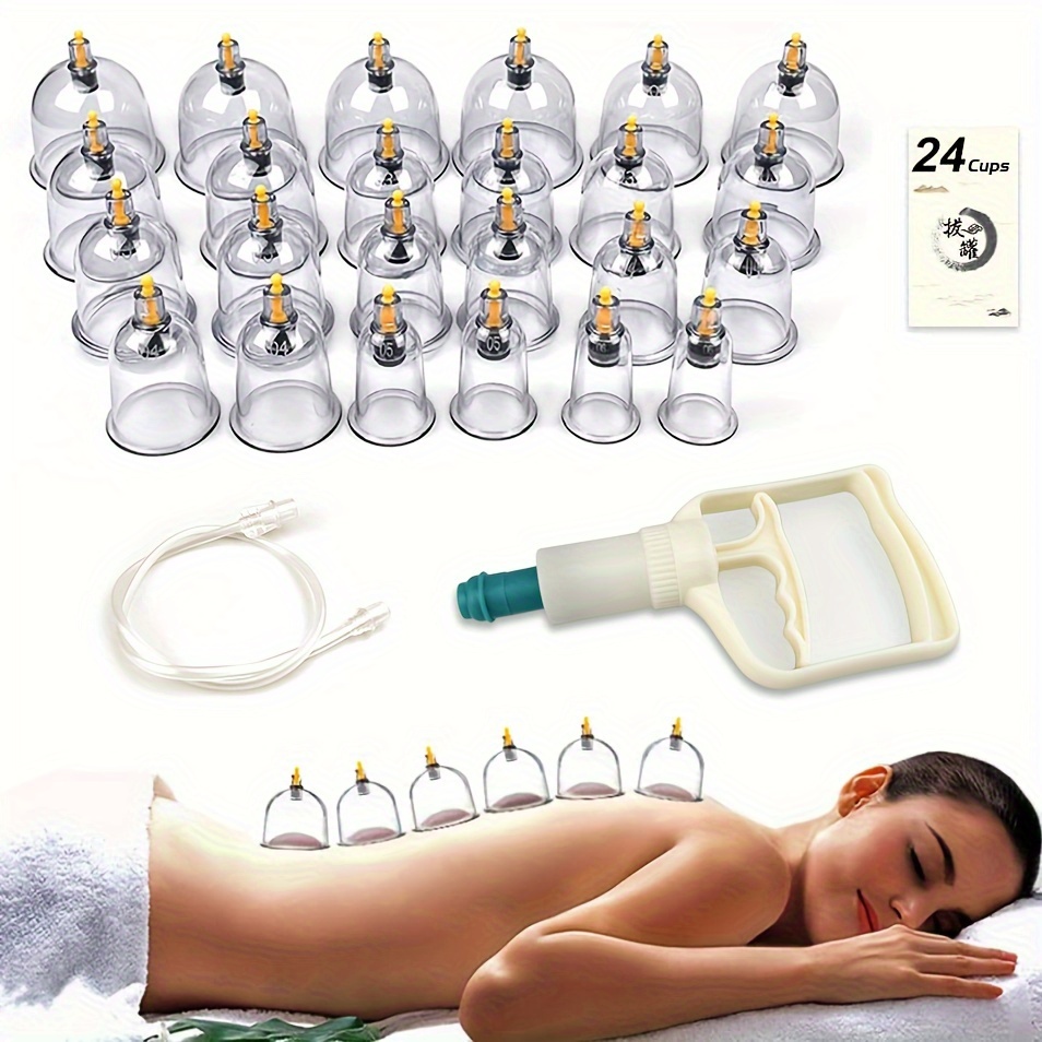 32-Piece Cupping Therapy Set - Clear ABS Cups For Chinese Massage, Manual Vacuum Suction, Full Body Use
