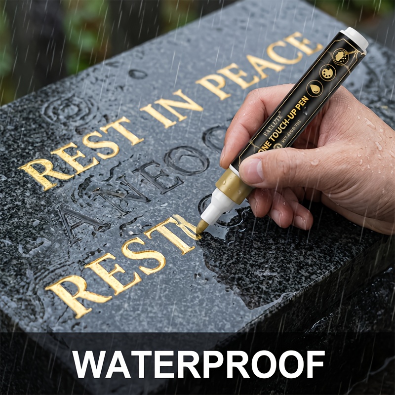 Marker pentru morminte aurii - Revitalizează inscripțiile uzate pe morminte și suprafețe de granit - Marker durabil ideal pentru întreținerea cimitirului și restaurarea culorii plăcilor de marmură - Marker cu vârf fin pe bază de ulei cu uscare rapidă
