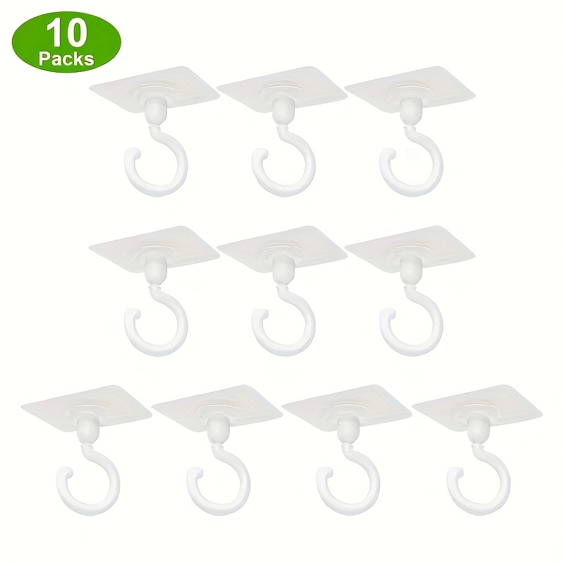 10-pack 360-degree Rotating Punch-free Self-adhesive Ceiling Hooks, No Drilling Required, Traceless Design, Suitable For Hanging Lamps, , Lanterns, Wind Chimes, Clothes Racks, Curtains, Utility Hooks