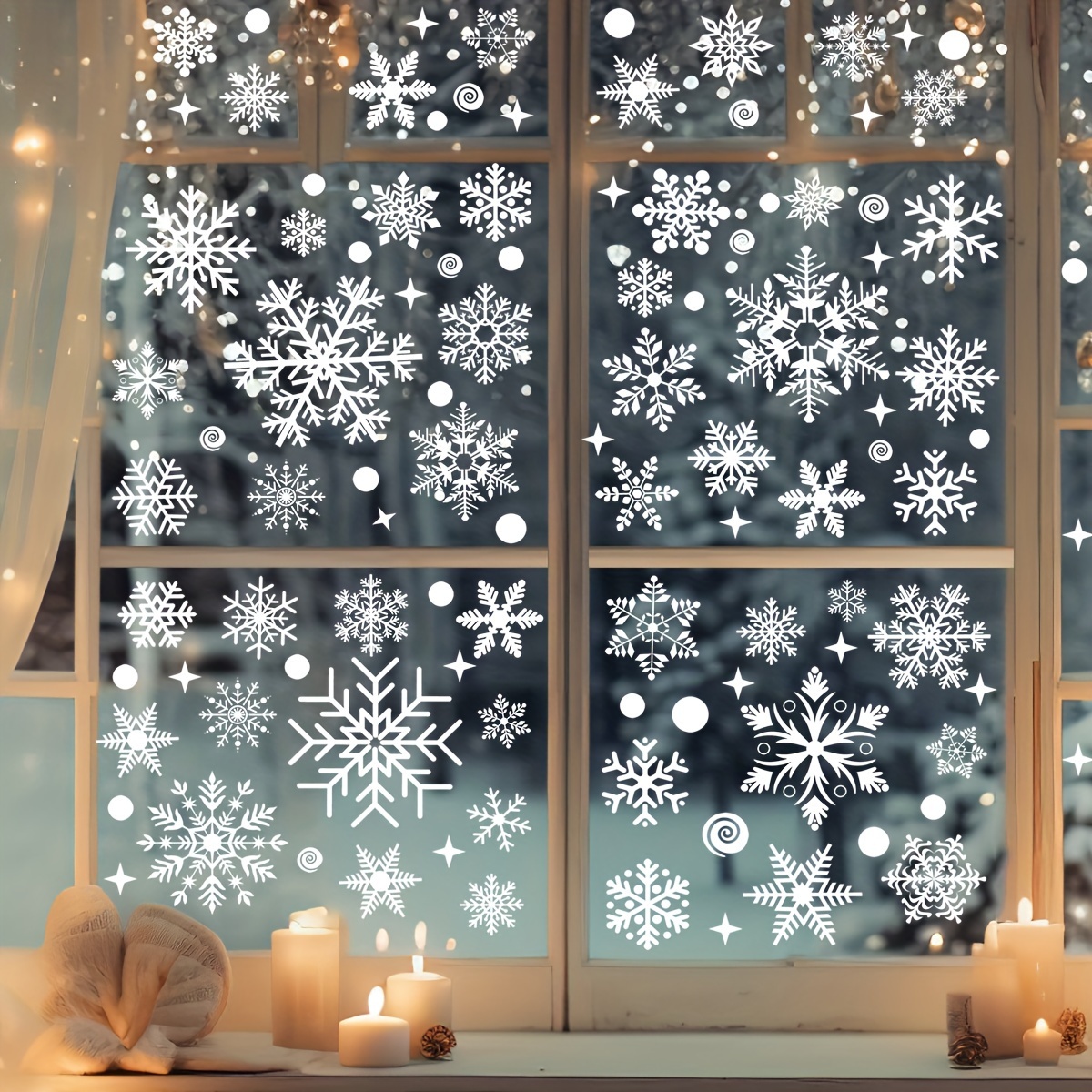 111pcs snowflake window clings set static decals for christmas thanksgiving decor no power needed   window d cor ornaments party supplies   details 3