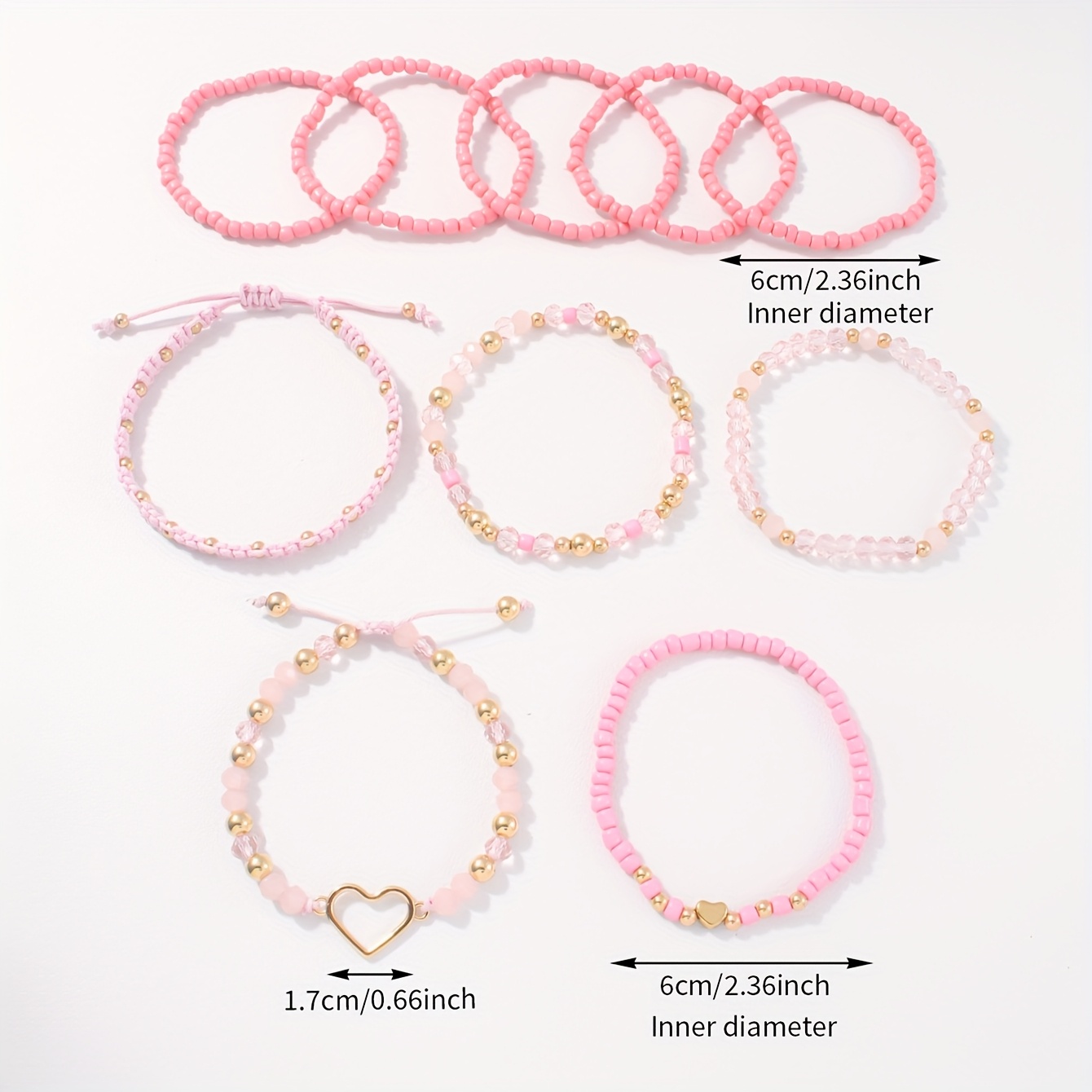 10pcs Y2K Style Pink Stackable Bracelets Set