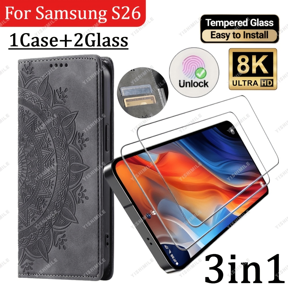 TEMU 2pcs Full-coverage Tempered Glass 1pc Pattern Case. For S26 Suitable For Galaxy S22 S22  S23 S23  S24 S24  S24u S25 S25  S25u S25edge S25fe