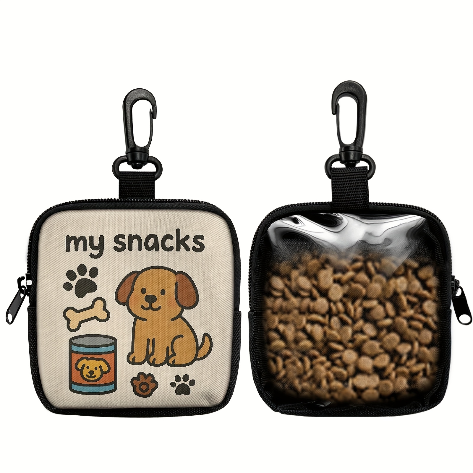 TEMU 1pc Cute Dog Print Dog Treat Pouch, Dog Treat Bag With And Zipper, Puppy Training Bag, Hnadle Snack Bag For Dog