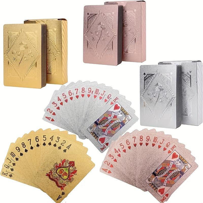 Golden Foil Waterproof Plastic Playing Cards Set - Party Game Gift (Golden/Silvery/Pink)