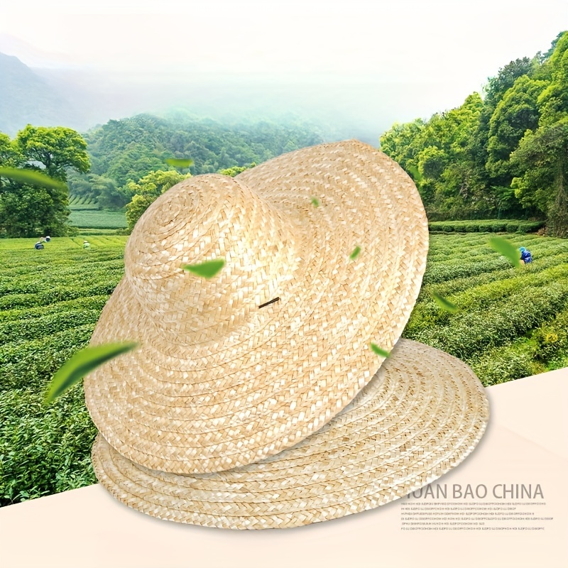 Sunshade Hand-Woven Straw Hat for Construction Sites, Fishing, with Large Brim,Temu