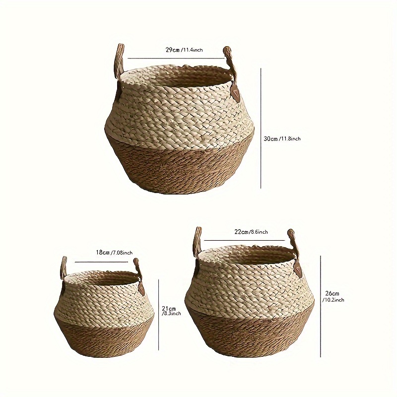 Image of Set Of 3(s+m+l) Pots Weaving Grass Corn Rope Basket Large Potted Green Plant Flower Pot Set Basket Storage Basket