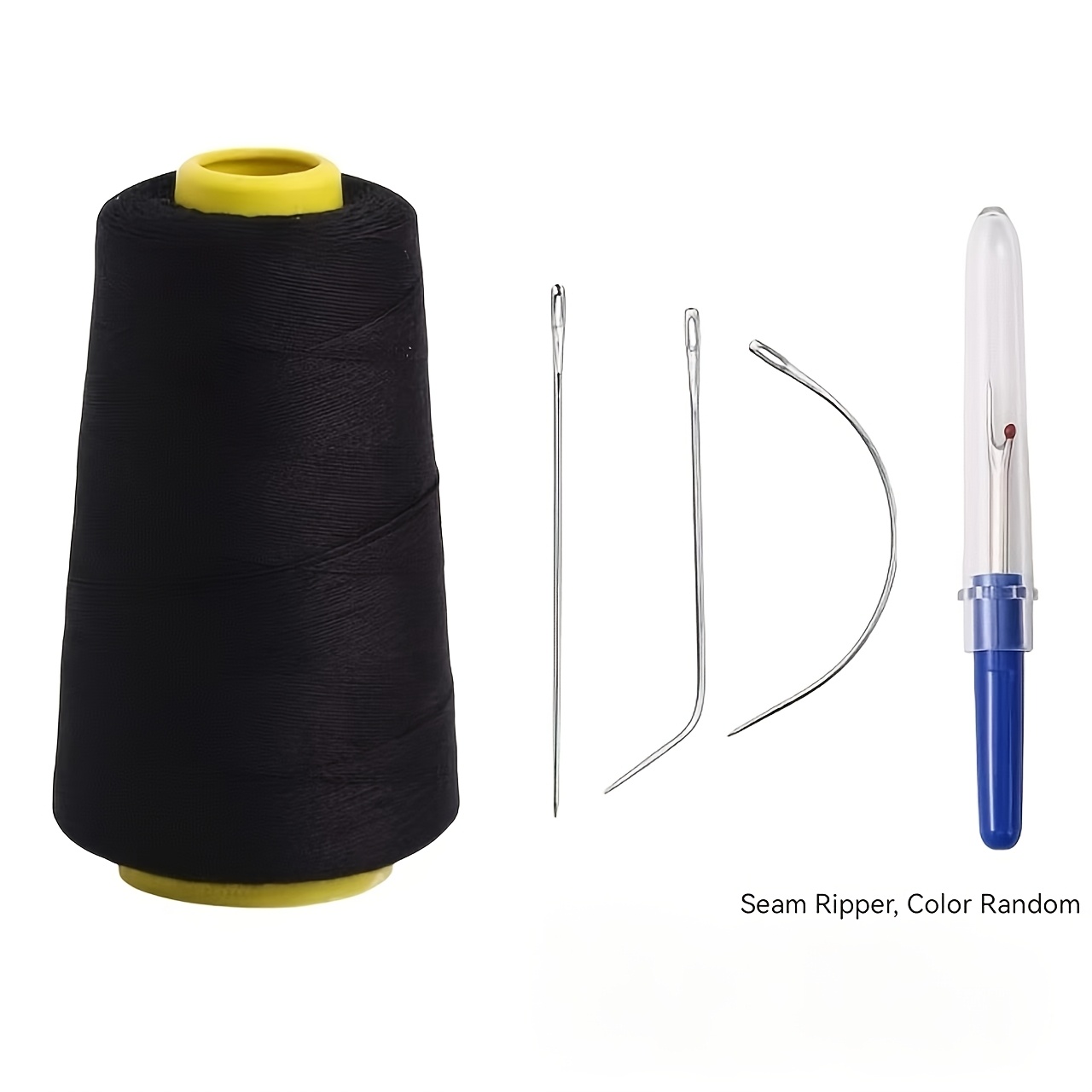 TEMU Fil à coudre épais pour cheveux humains avec ensemble de 3 aiguilles à boucler de type Cji, fil à faire des perruques 1000 yards (noir), livré