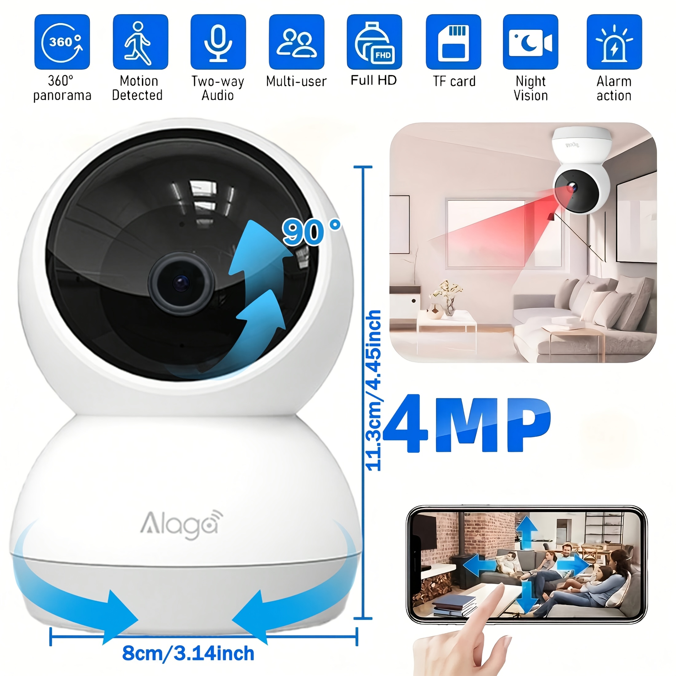 TEMU 3mp Indoor Camera With Motion Tracking, Talk & Night, Baby Monitor Suitable For Home, Sd/cloud Storage, Mobile App Surveillance System For Home,