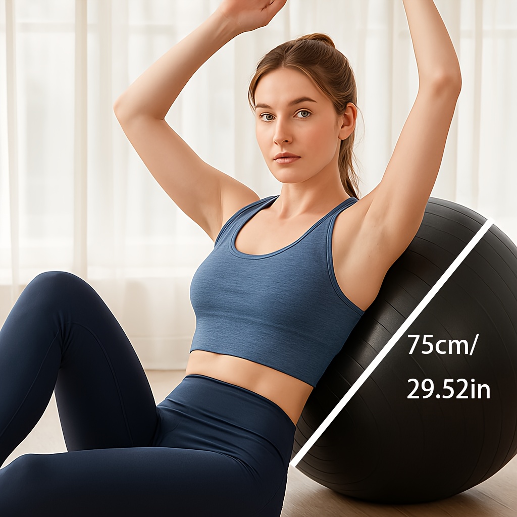 TEMU Heavy-duty Yoga Ball Exercise Stability Ball With Pump - Extra Large Fitness Ball For , Balance Training, Pilates, Home Gym - Core, Abs, Back, ,