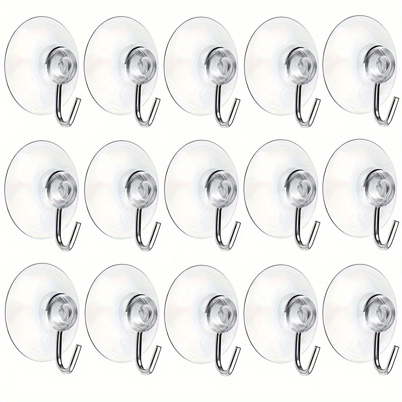 

15pcs Small Transparent Suction Cup Hooks With Stainless Steel - , No-damage Wall & Window Hanging For Bathroom, Kitchen, Christmas & Holiday Decor, Utility Hooks