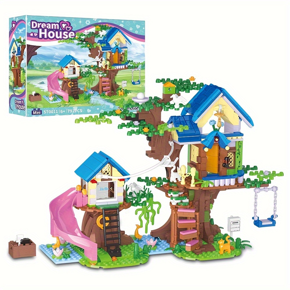 

Tree House Building Set With Led, Friend Tree House Building Block Toy With Swing, Slide, 792pcs Mini Blicks