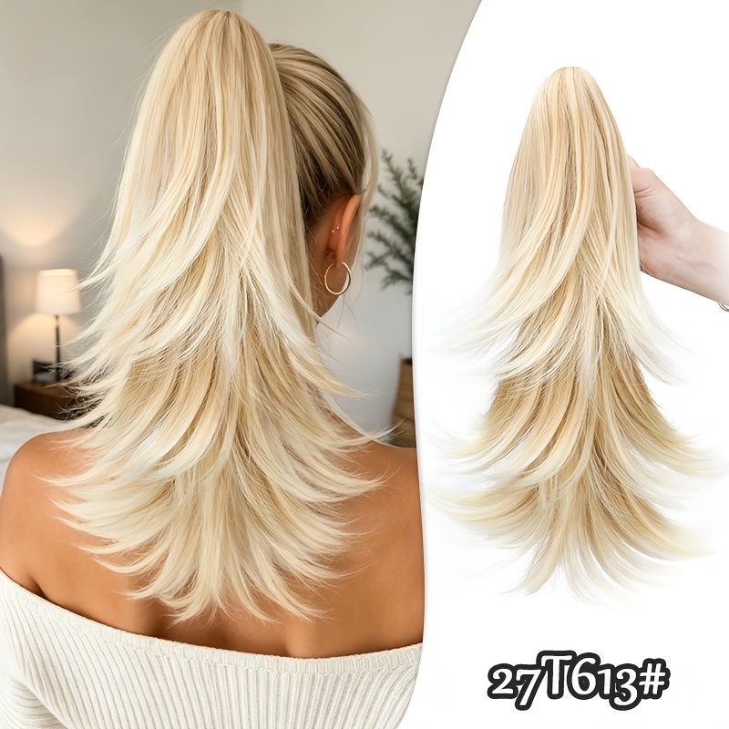 TEMU Layered Curly Claw Clip Ponytail Extension â A Synthetic, Fluffy & Wolf-cut Mullet Style Hair Piece With Highlights, Perfect For Women' Wear,