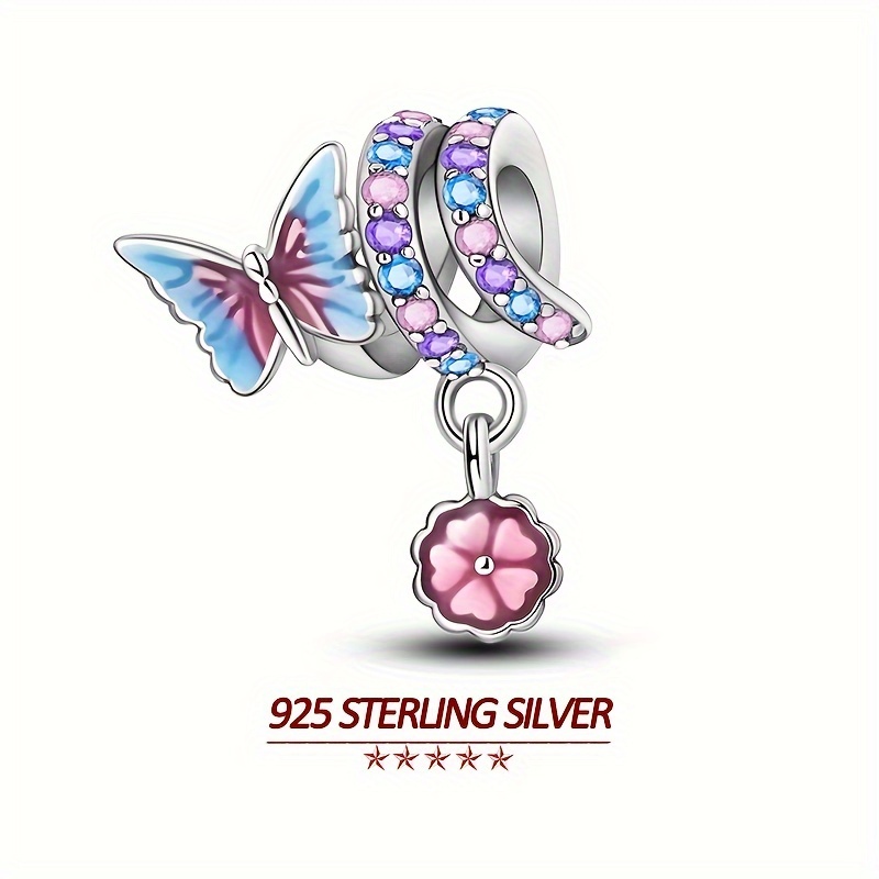 

Original 925 Sterling Silver High Quality Charms Beads For Women Fits Original Brand Bracelet Flower Butterflies Blue Purple Sparkling Zircon Women Party Jewelry Gifts