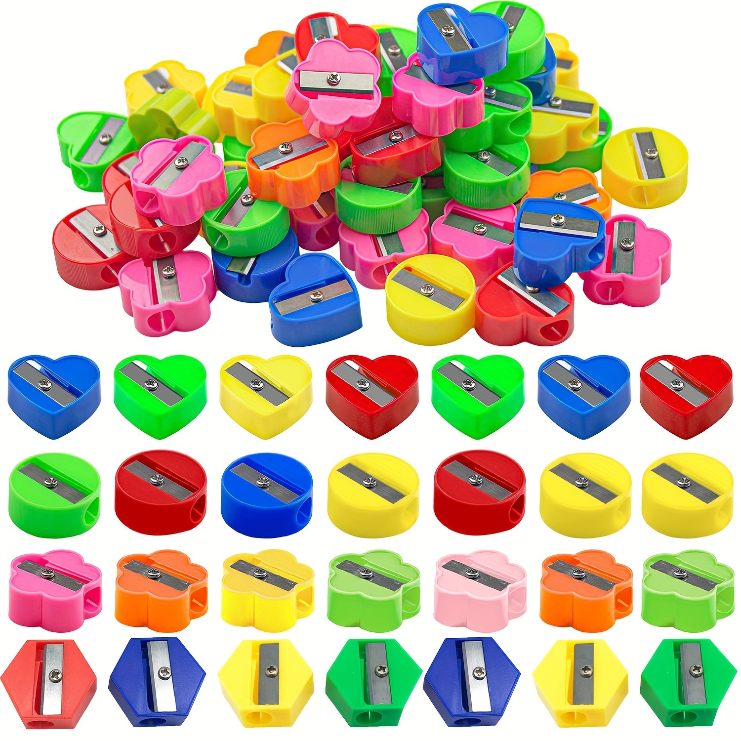 TEMU 100pcs Assorted Mini Pencil Sharpeners - , Handheld & Portable For School Supplies, Party Favors, Goodie Bags & Prizes (4 Styles, Colors)