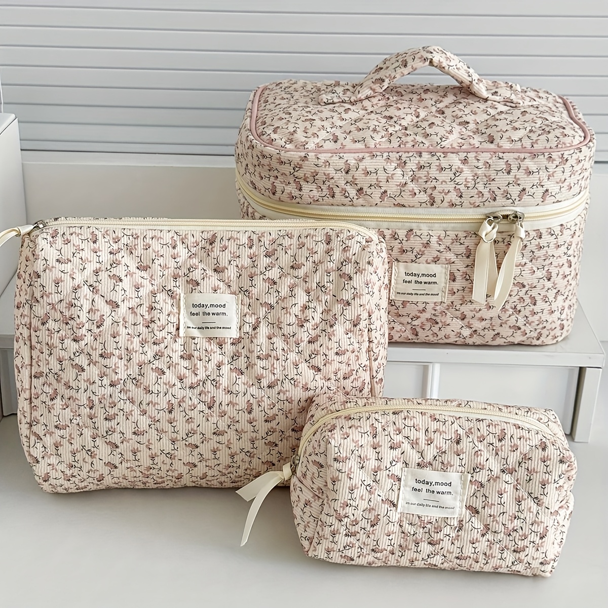 1/3pcs of Corduroy Women's Makeup Bag, Portable Large Capacity Travel Makeup Bag, Octagonal Makeup Brush Storage Bag, Multi Size Makeup Bag Set