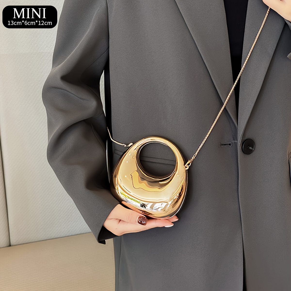 TEMU Golden Acrylic Crescent-shaped Handbag, Glossy Mini Shoulder Bag With Chain For Crossbody Wear, A Compact And Lightweight Women's Clutch,